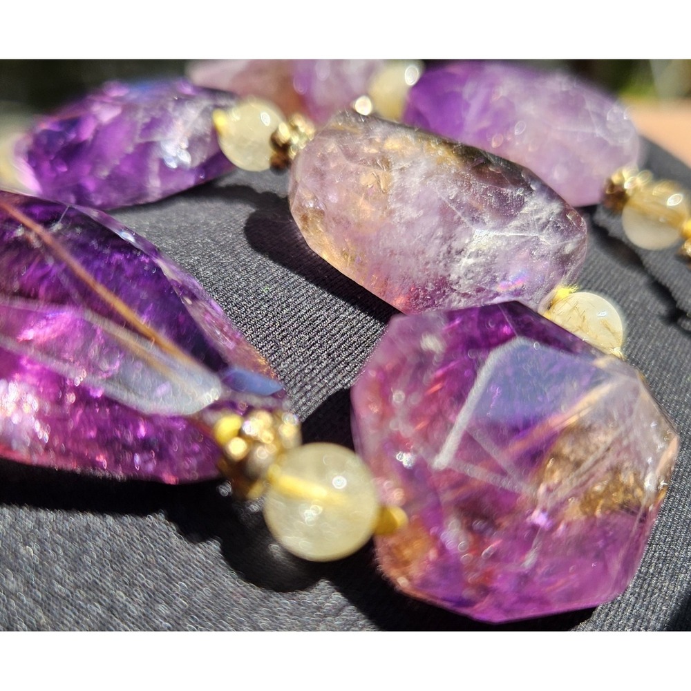 Natural Faceted Ametrine Amethyst Citrine Necklace Sterling Silver Statement 24" - Picture 3 of 17